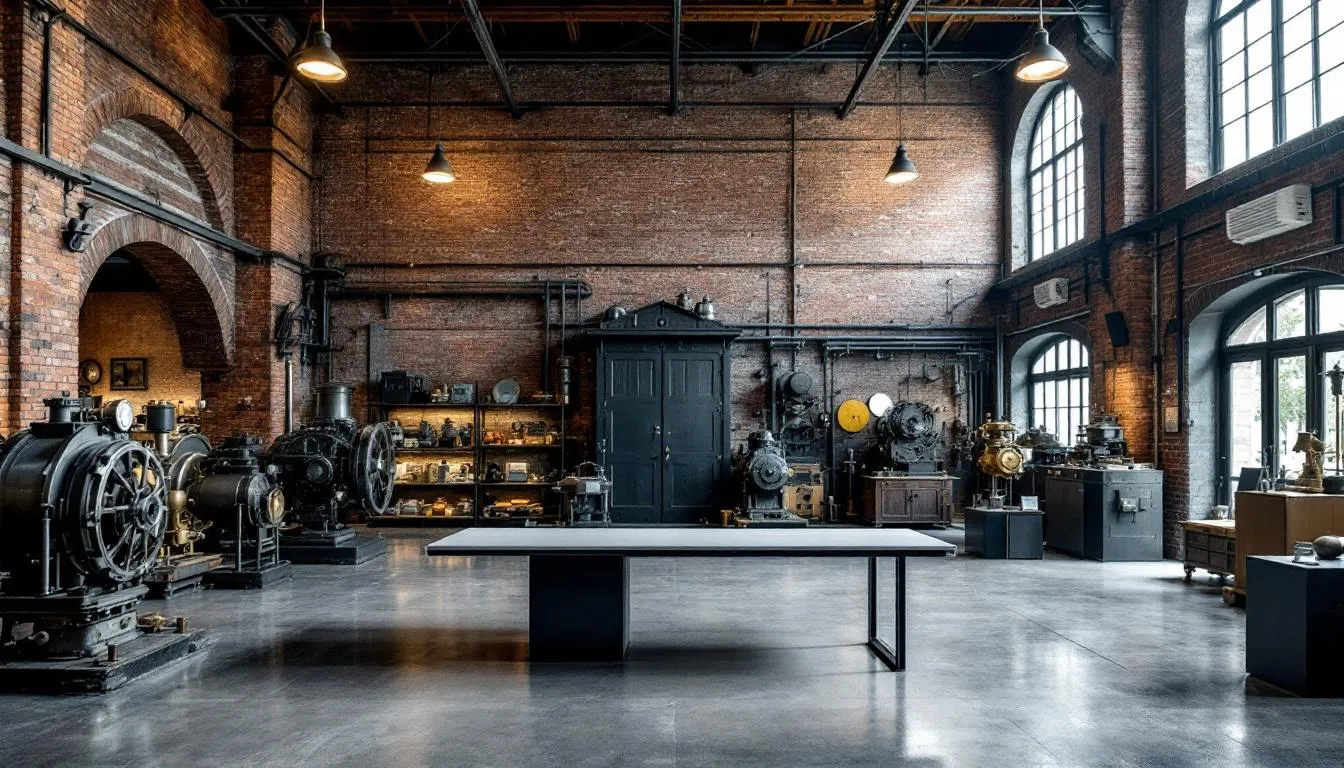 The image depicts a historic industrial museum venue featuring a modern conference setup, showcasing period architecture that reflects Manchester's rich industrial heritage. This ideal location in the city centre is perfect for corporate events, offering state-of-the-art meeting rooms for international delegates.